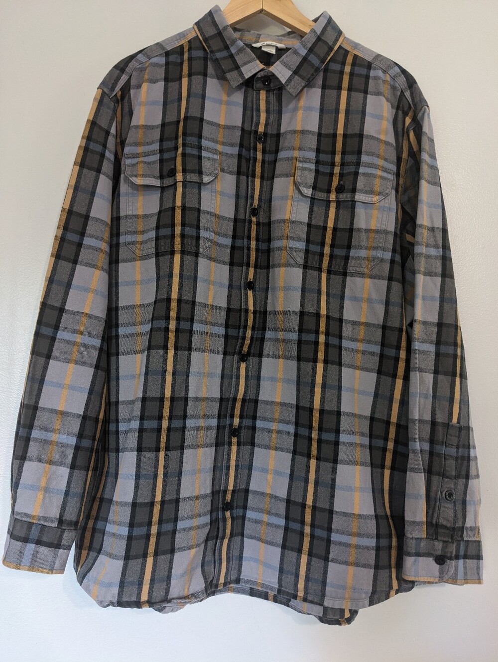 Ripzone Flannel Shirt Mens 2XL Plaid Heavy Cotton Long Sleeve Grey Blue